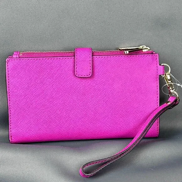 Michael Kors Pink Fuschia Leather Jet Set Travel Double Zip Wristlet Wallet - Picture 16 of 16